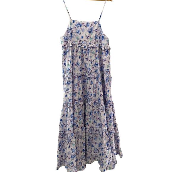 Storia Kerri Flowy Ruffled Tiered Maxi in Blue Florals Size Large - Picture 3 of 10
